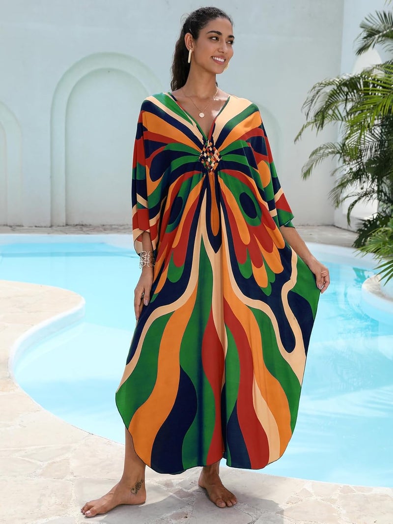 KEYLORTING Women's Plus Size Kaftan Dress – Plus Size Maxi Dress Moo Moos Beach Cover Up,Bathing Suit Cover-Up Loungewear - Image 5